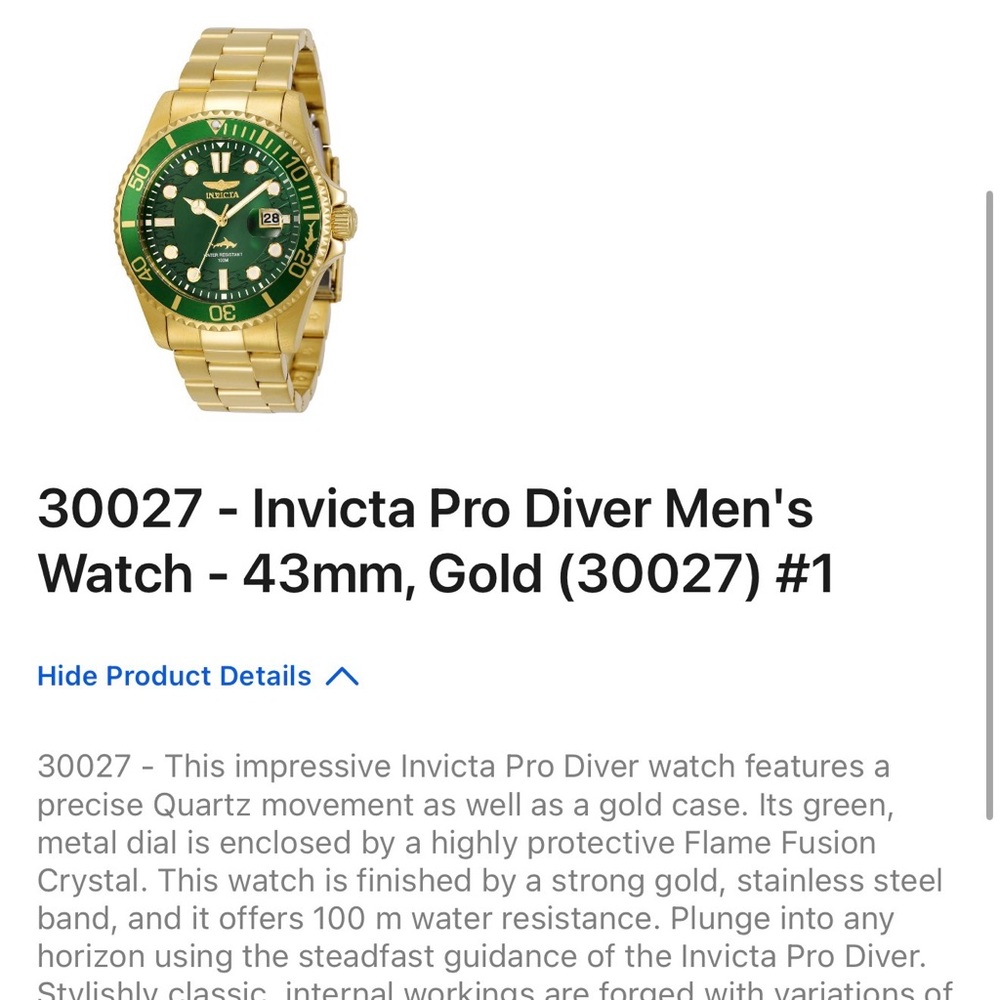 Invicta Gold-Tone Diver Watch with Green Dial - Picture 2 of 2